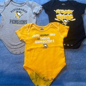 NHL Pittsburgh Penguins Baby Onesies Trio in Yellow, Black, and Gray